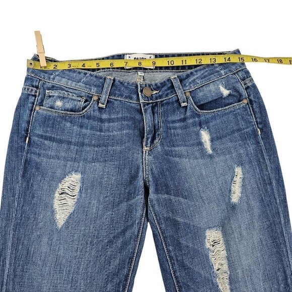 Paige Jimmy Jimmy Skinny Distressed Raw Cut-Off Hem Low Rise Blue Jeans Size 25 - Picture 8 of 16